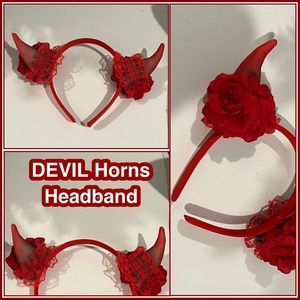Women’s lace flowers devil horns headband